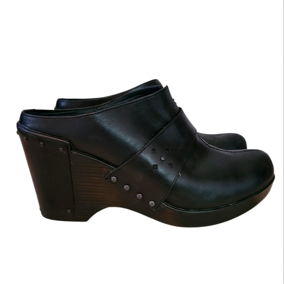 Dansko Francine Black Leather Studded Mules Heels Clogs Wmns EU 40 US 10-10.5 - Picture 1 of 15